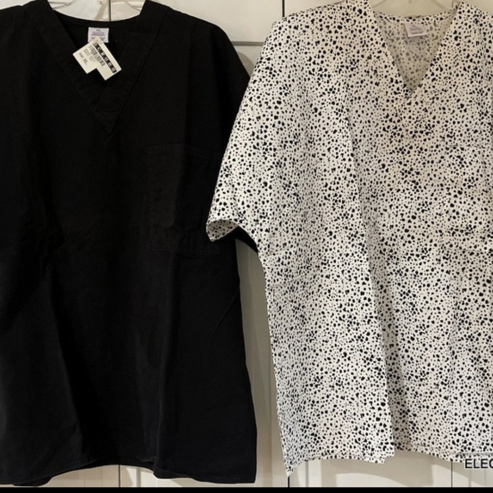 S.C.R.U.B.S. Scrub TOP XL Women's Black White BUNDLE of 2 Medical Nurse Uniform